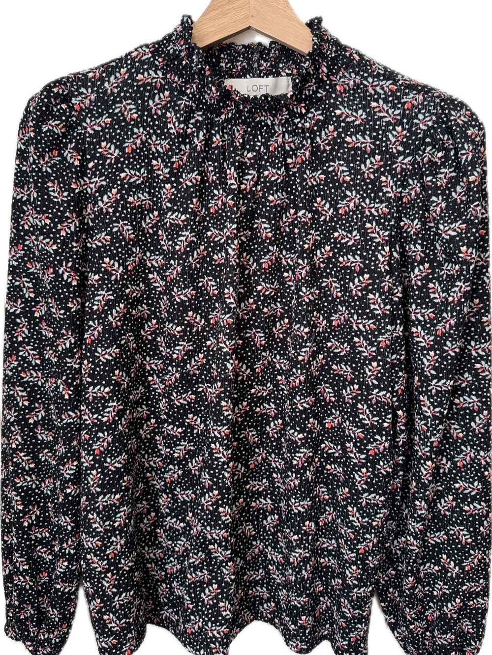 LOFT Black Blouse with Pink and White Floral Print